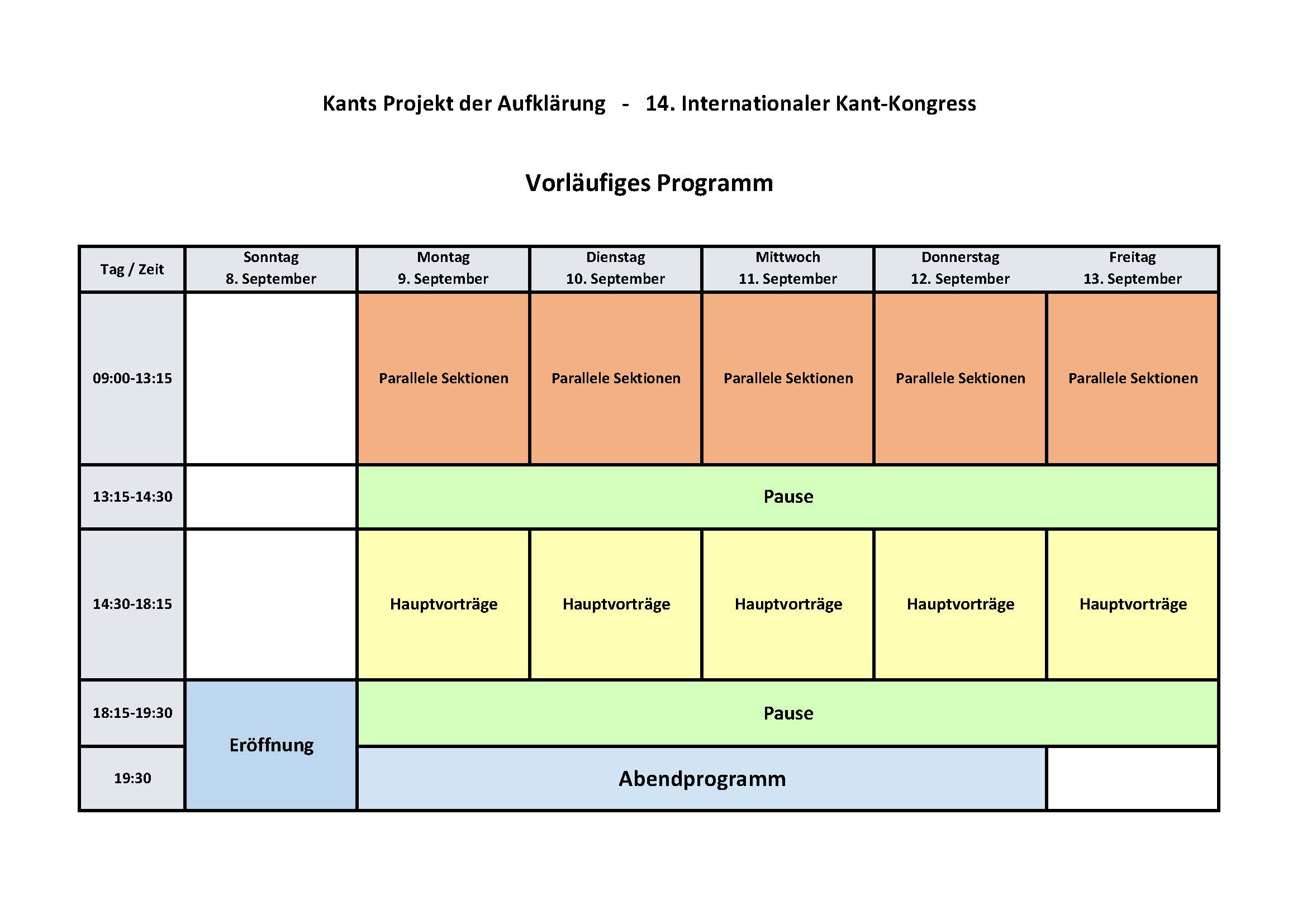 Vorläufiges Programm